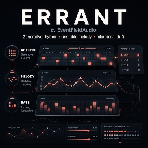 Errant generative rhythm, melody and bass instrument